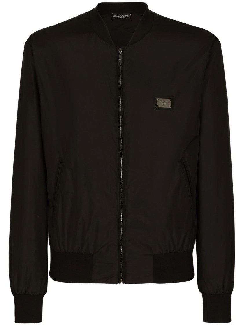 Dolce & Gabbana Fitted Black Bomber Jacket With Ribbed Details