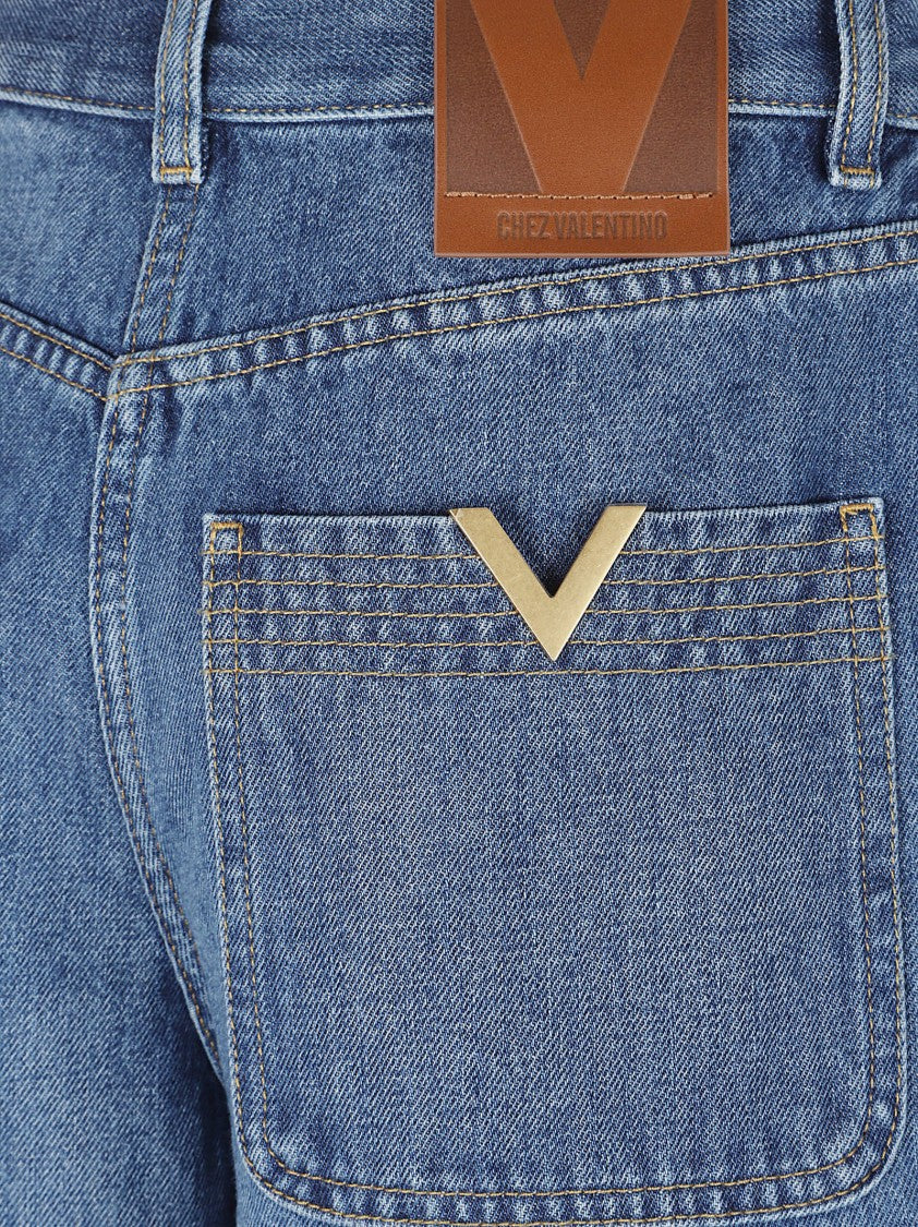 Valentino Garavani High-Waisted Wide-Leg Denim Pants