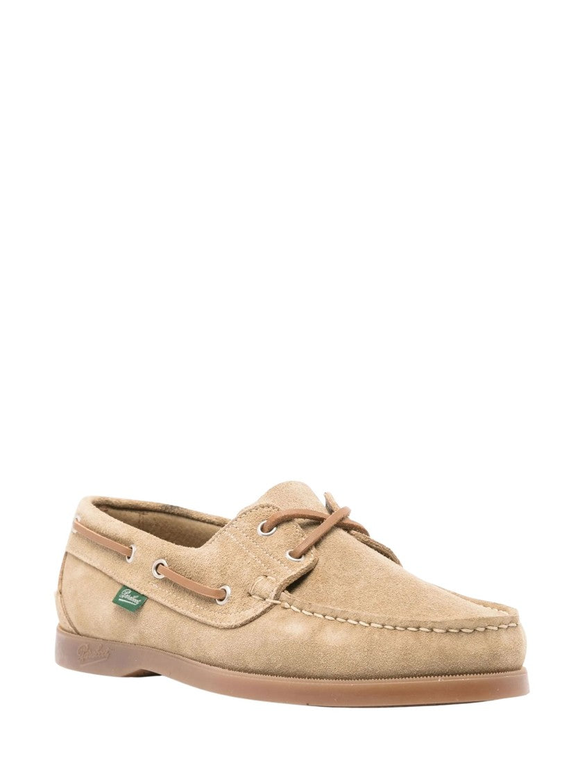 Paraboot Beige Suede Moccasin-Style Flat Shoes With Leather Laces