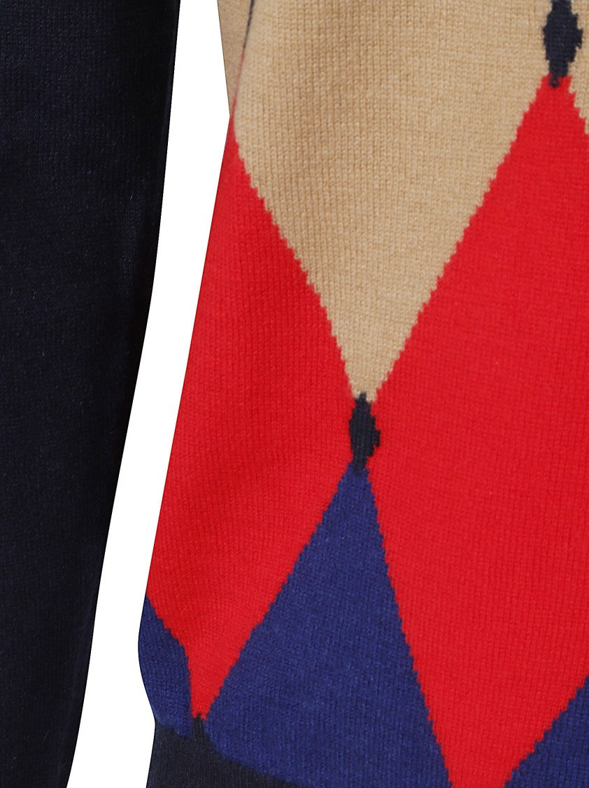 Ballantyne Argyle Pattern Crew Neck Sweater In Navy