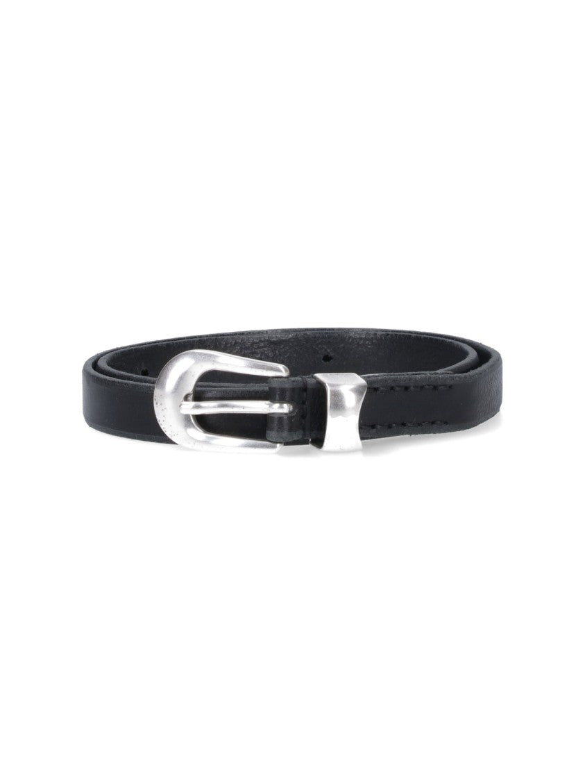 Our Legacy Slim Black Leather Belt With Silver-Toned Metal Buckle
