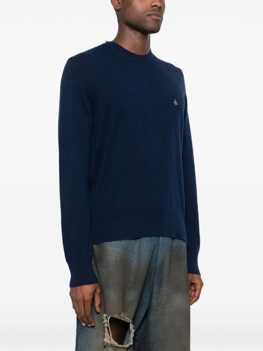 Vivienne Westwood Navy Blue Orb Logo Crew Neck Sweater