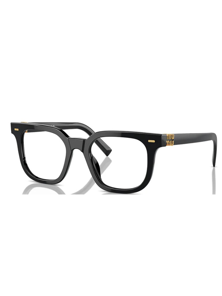 Miu Miu Rectangular Black Acetate Optical Frames With Gold Accents