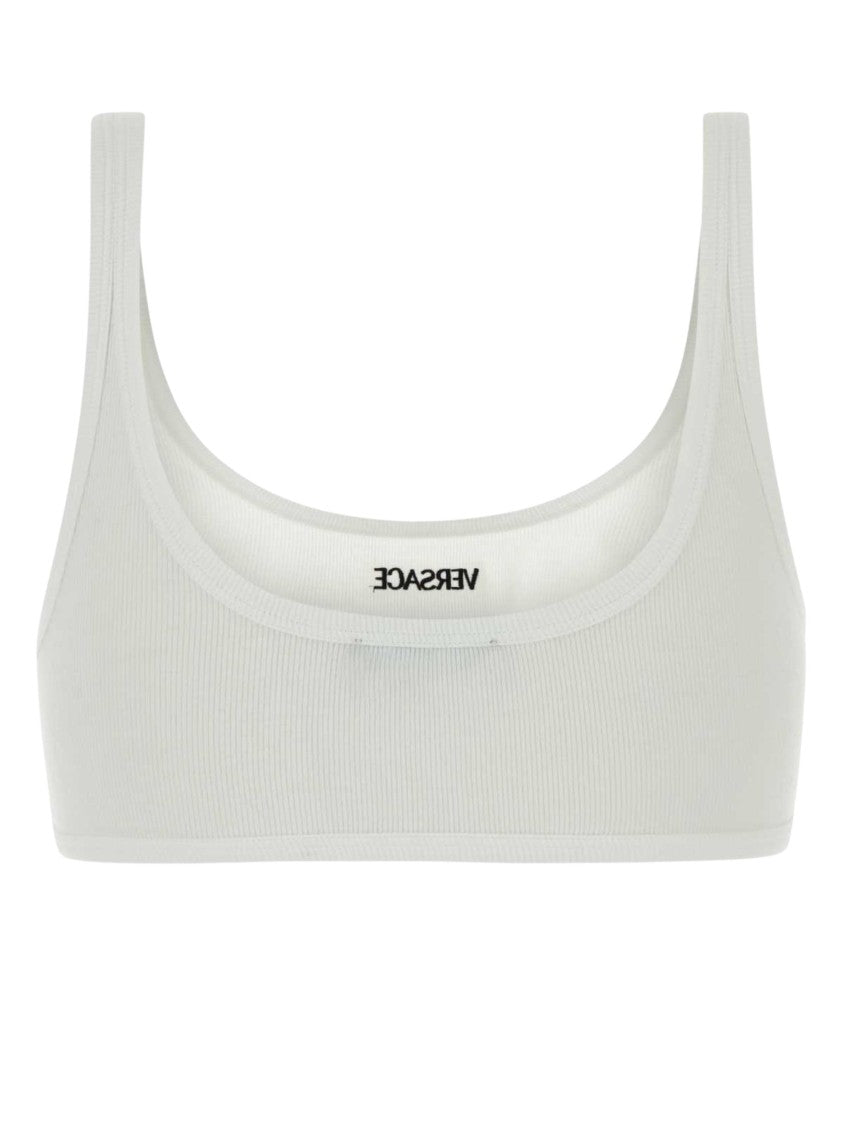 Versace White Ribbed Finish Cotton Bra