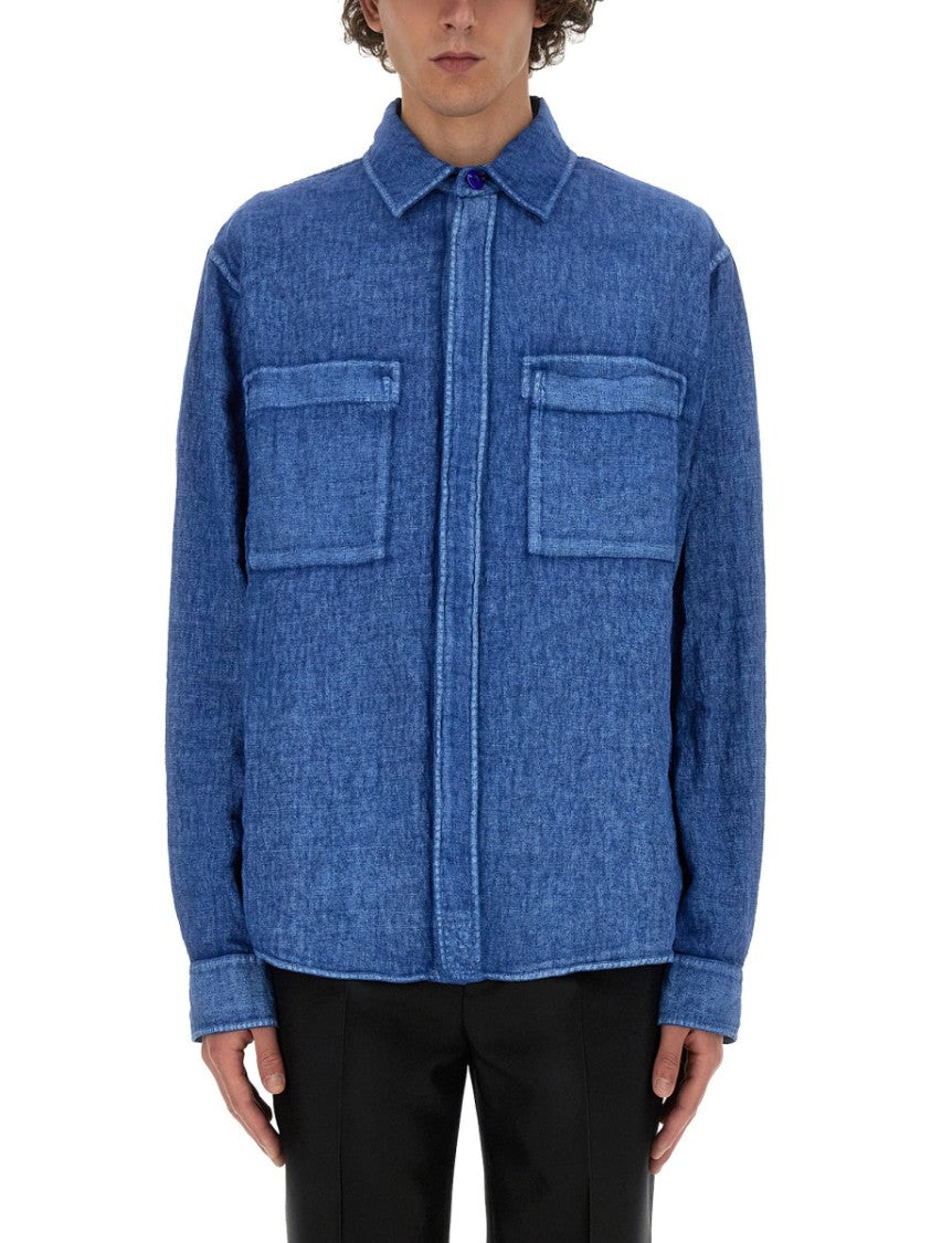 Burberry Relaxed Fit Blue Linen Shirt