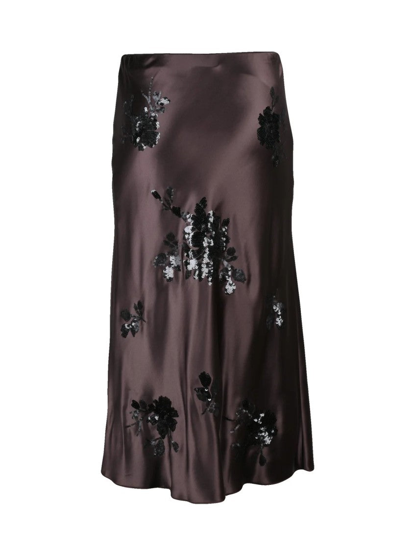 Ermanno Firenze Brown Acetate-Blend Sequined Satin Midi Skirt