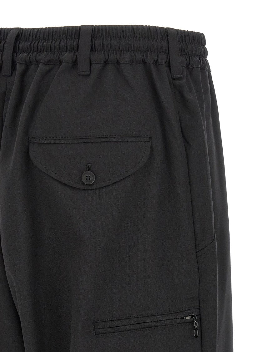 Y-3 Extra Wide Leg Wool Pants With Drawstring Waistband