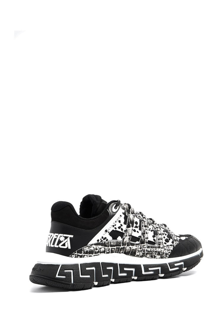 Versace Multicolor Newspaper Print Greek Key Leather Sneakers