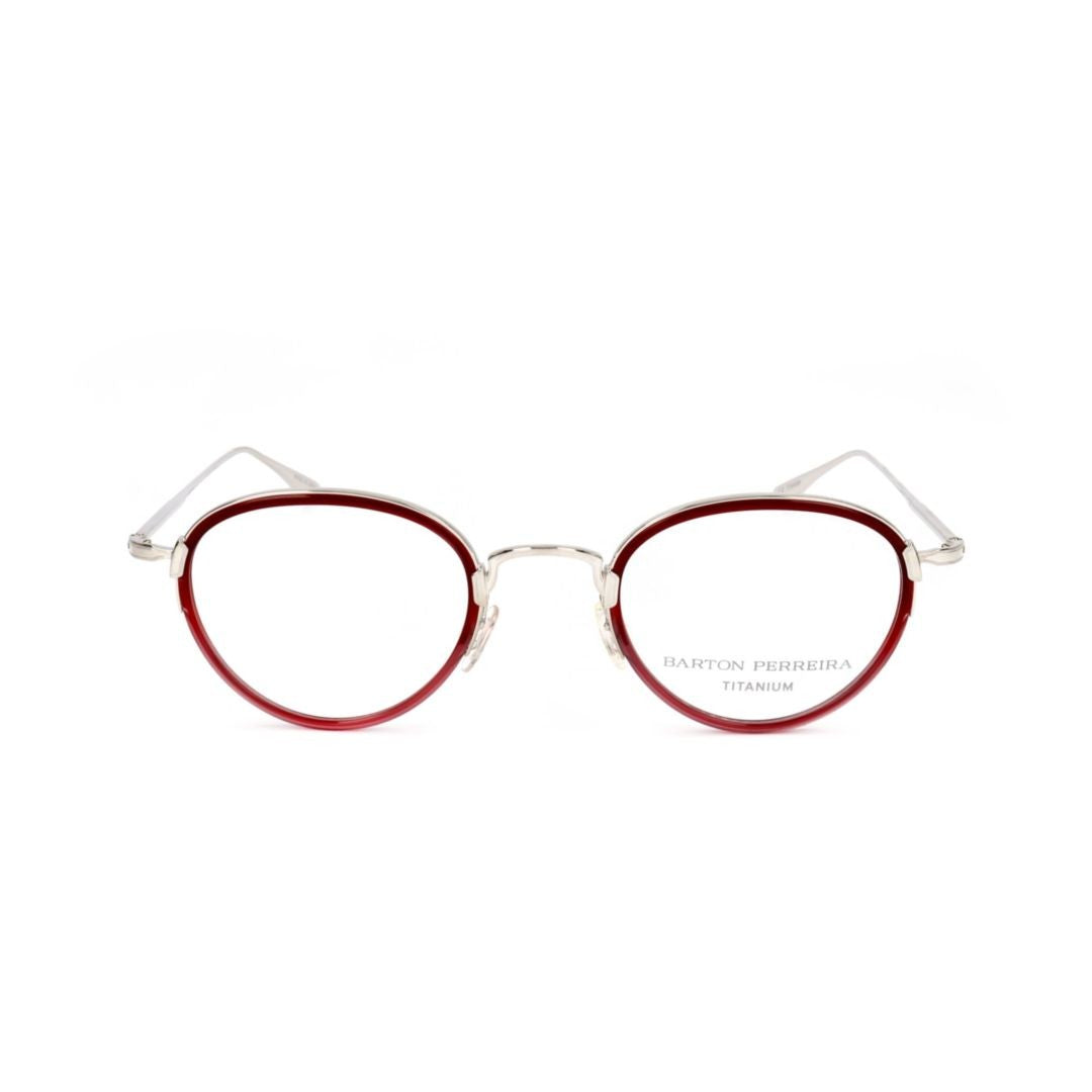 Barton Perreira Bp5003 480Hx Round Metal Frame Eyeglasses With Deep Red Accents