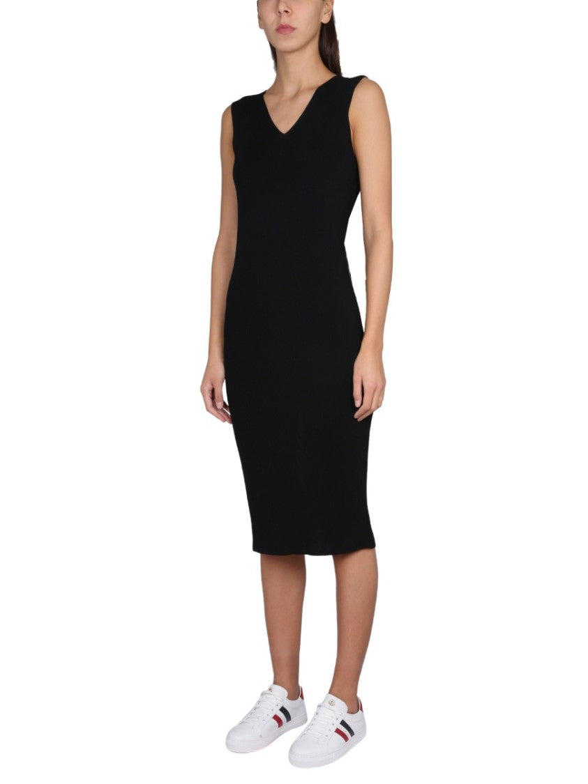 Moncler V-Neck Knit Dress With Moncler Logo Detail