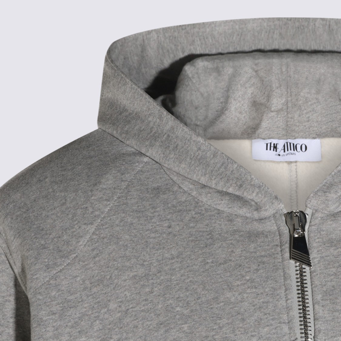 The Attico Heather Grey Hoodie With Fitted Ribbed Waistband And Cuffs