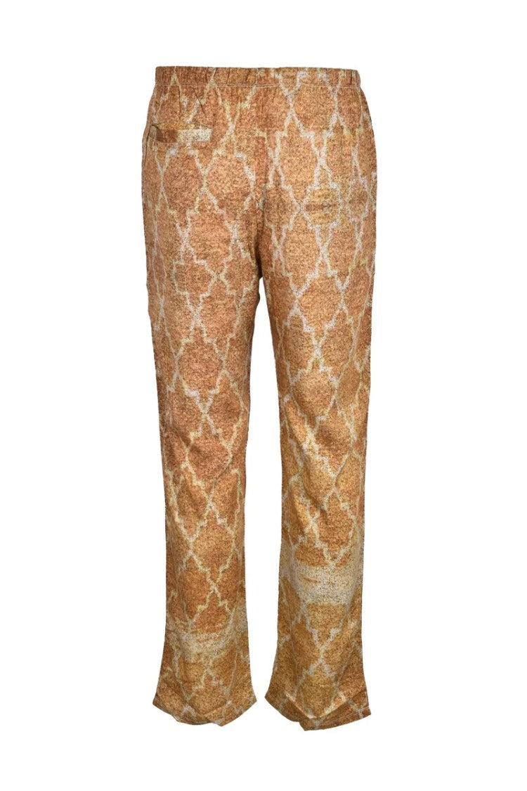 Paura Relaxed Fit Beige Trousers With Textured Lattice Design