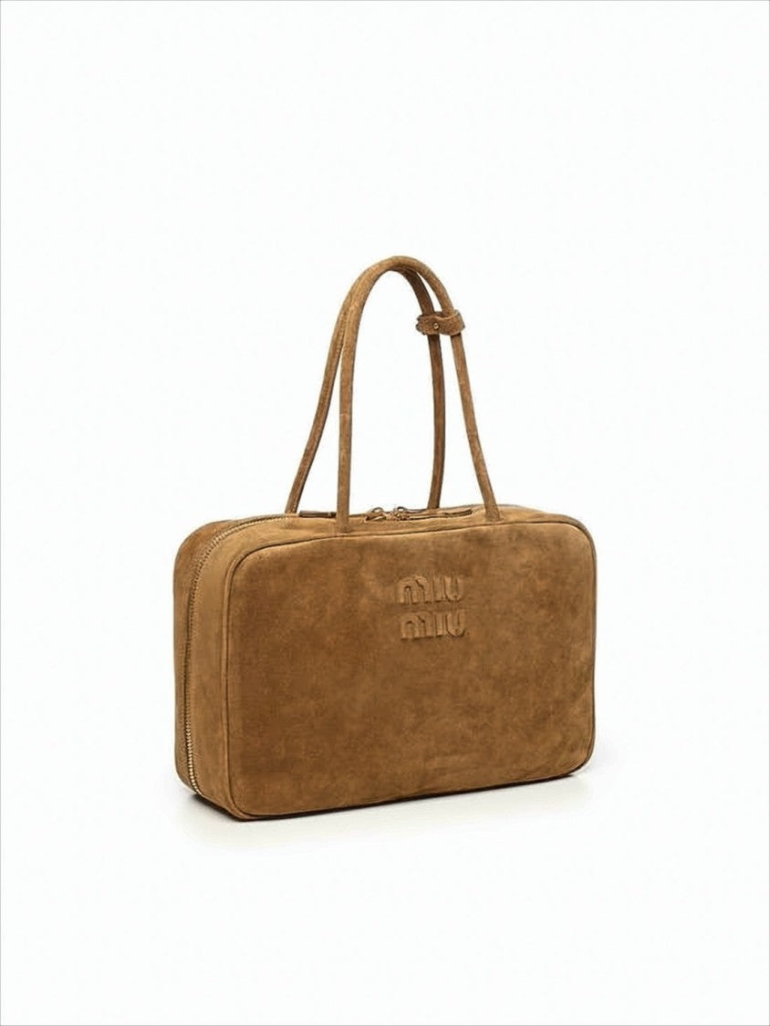 Miu Miu Rectangular Brown Suede Calf Leather Tote