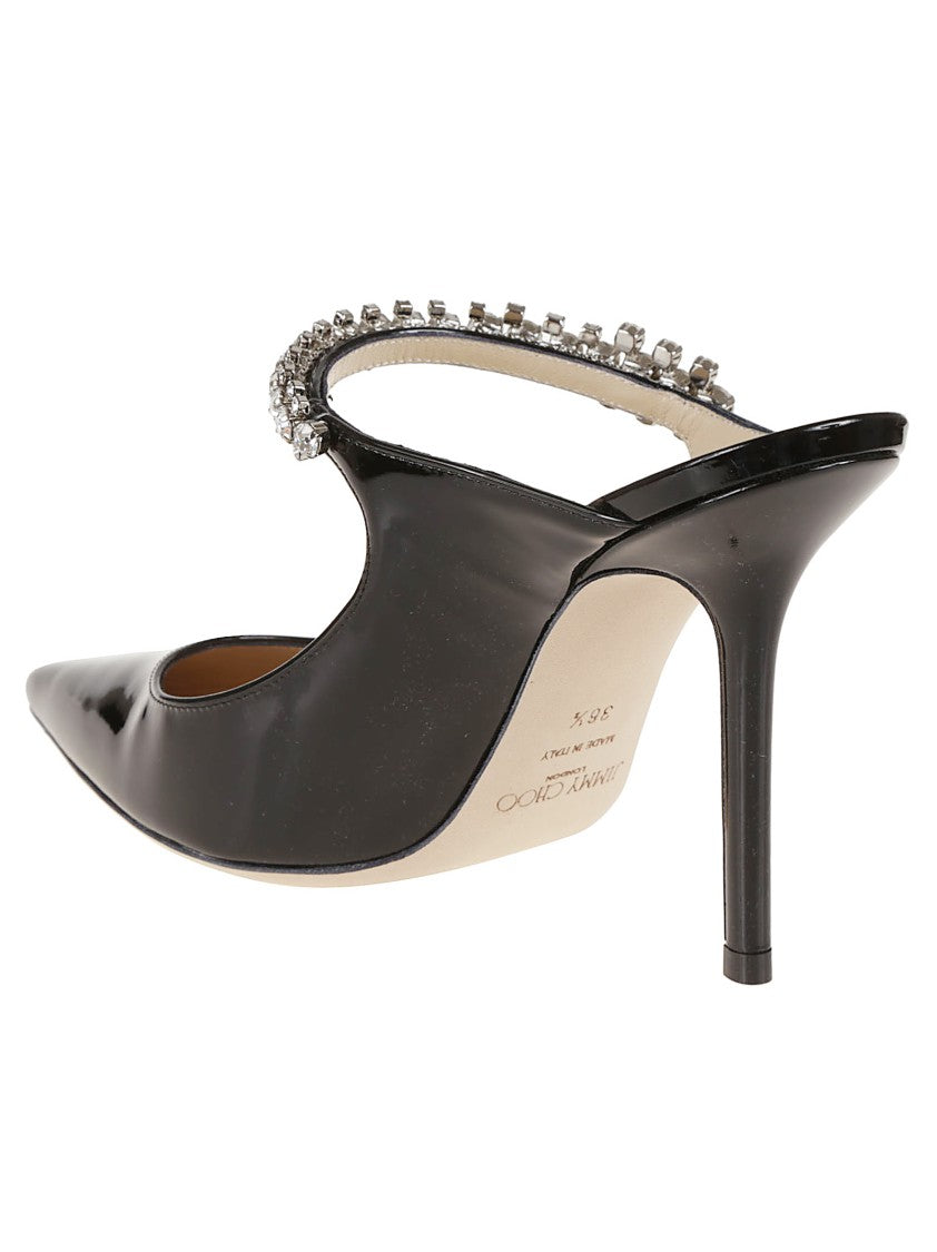 Jimmy Choo Crystal-Embellished Black Patent Leather High-Heeled Mules