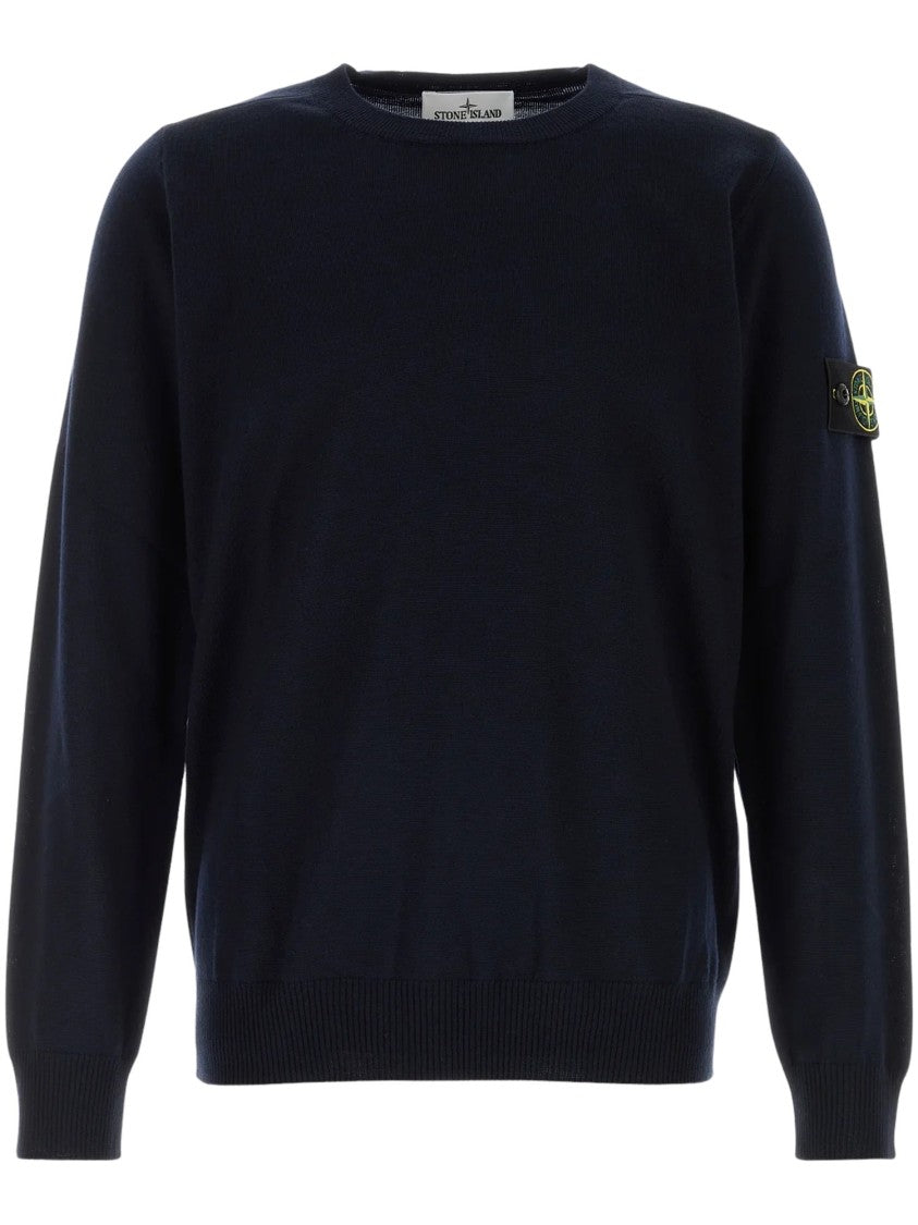 Stone Island Crew Neck Sweater With Ribbed Details And Logo Patch