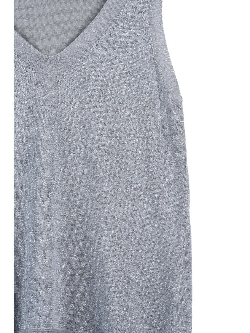 D. Exterior Silver Cotton Viscose Polyester Polyamide Metallic Top