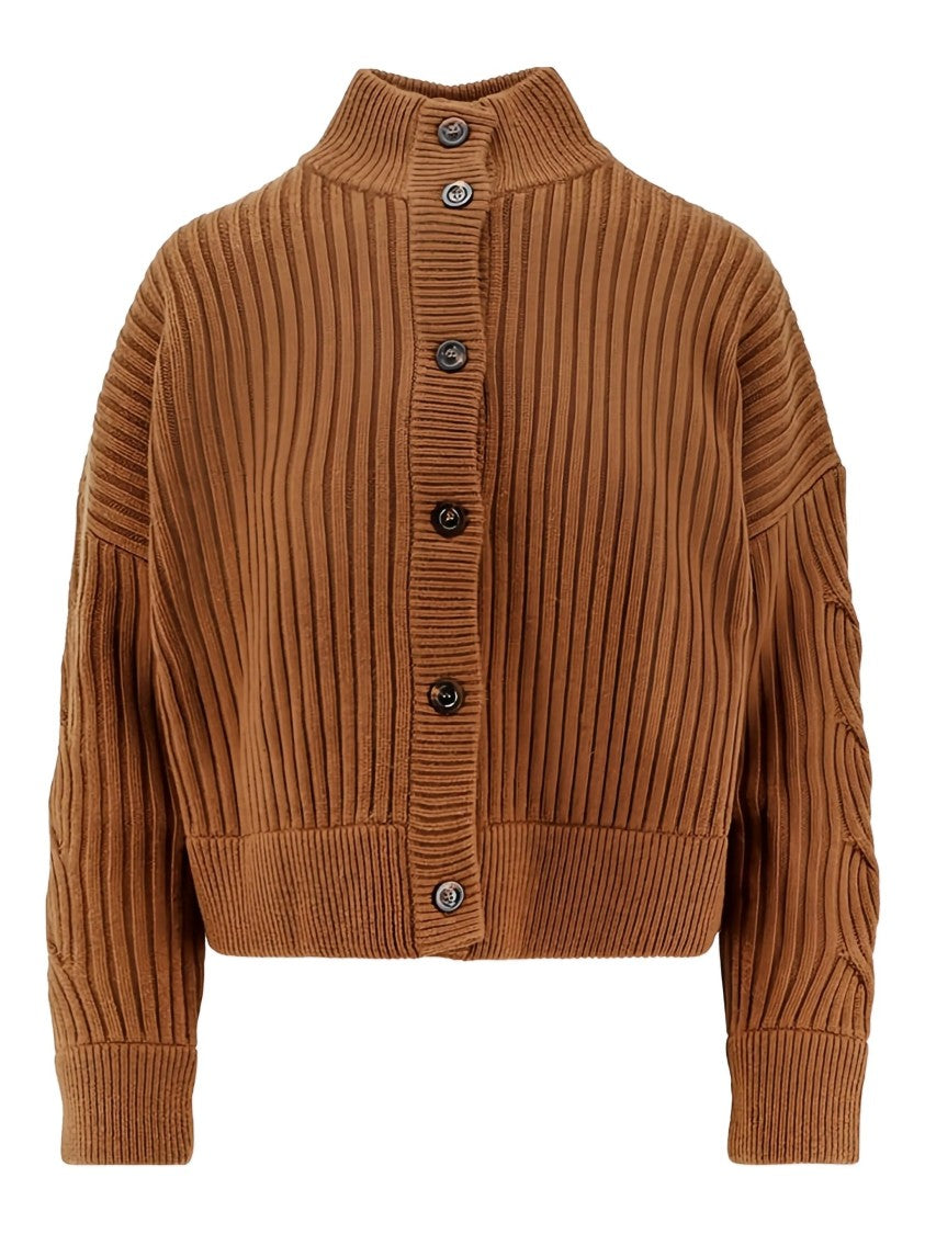 Max Mara Brown Afelio Ribbed Knit Cropped Jacket