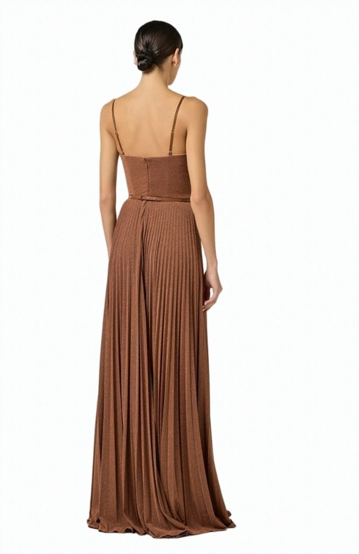 Elisabetta Franchi Lamé Jersey Belted Evening Dress