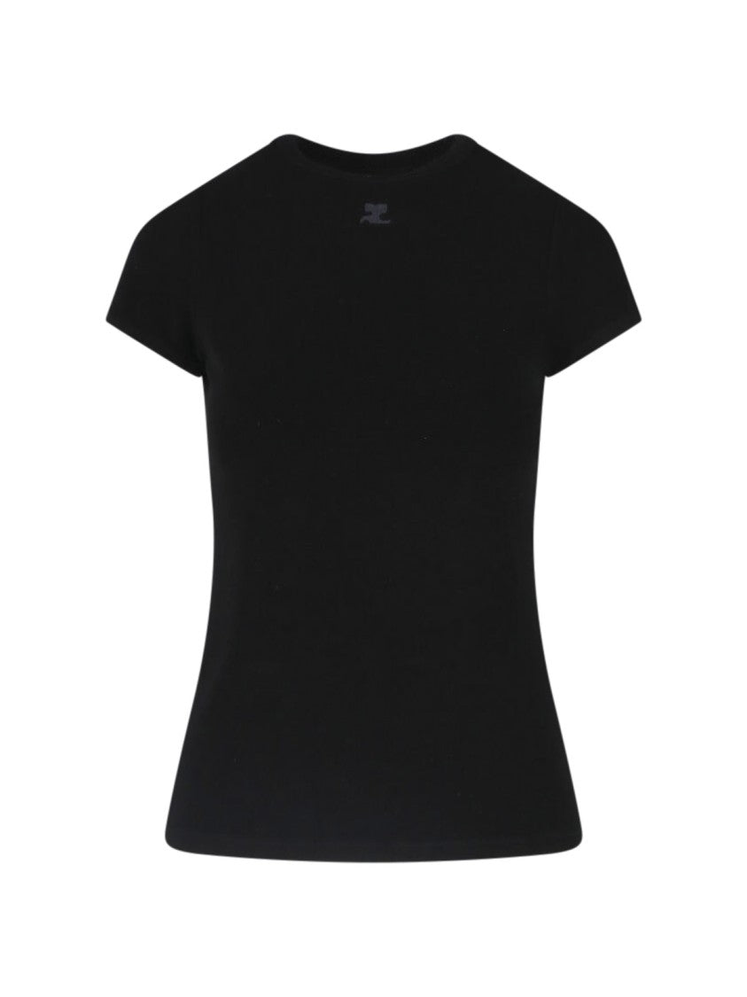 Courrèges Black Baby Spongy Embroidered Viscose T-Shirt