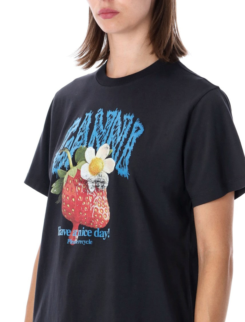 Ganni Short-Sleeve T-Shirt With Strawberry Graphic Design