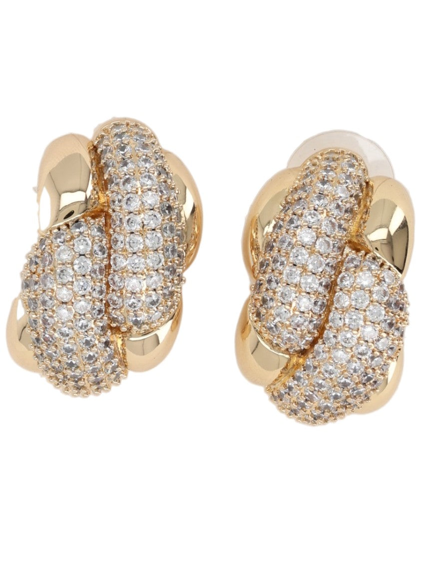 Self-Portrait Knot Polished Brass Zircon Earrings
