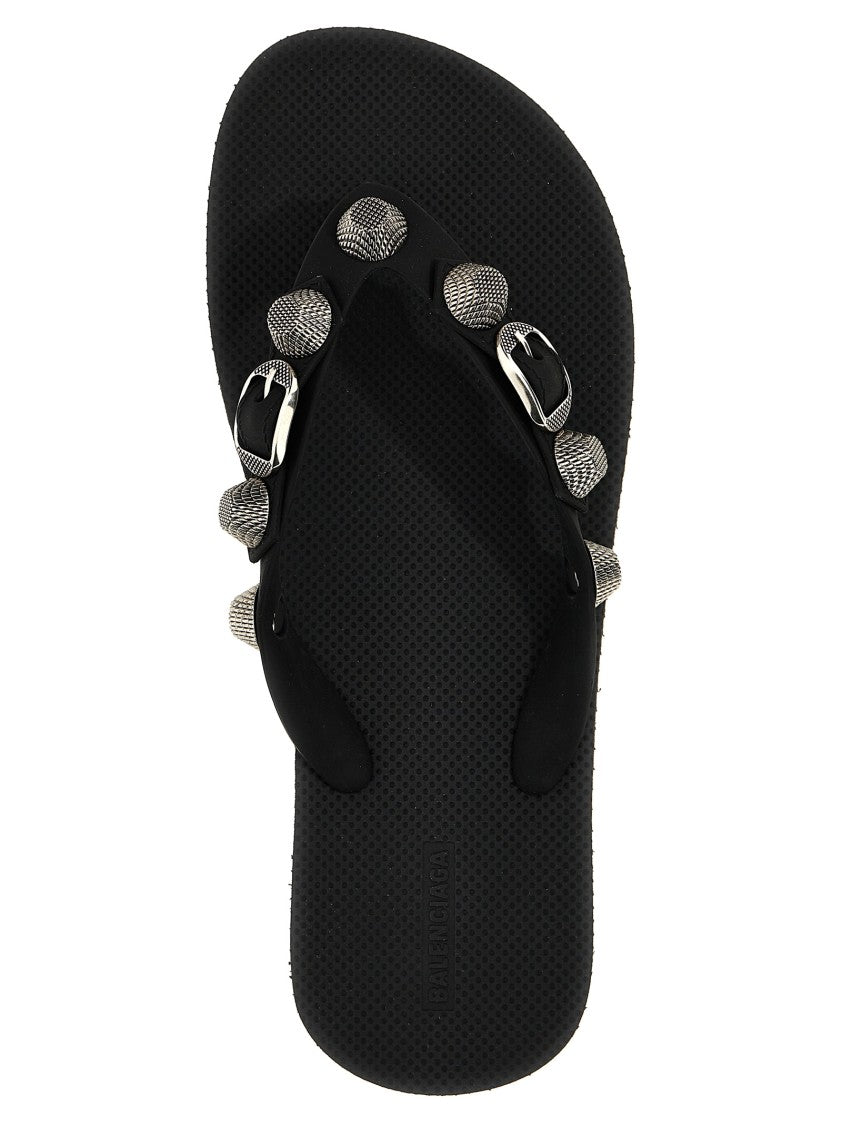Balenciaga Cagole Thong Sandals With Metal Studs And Buckles