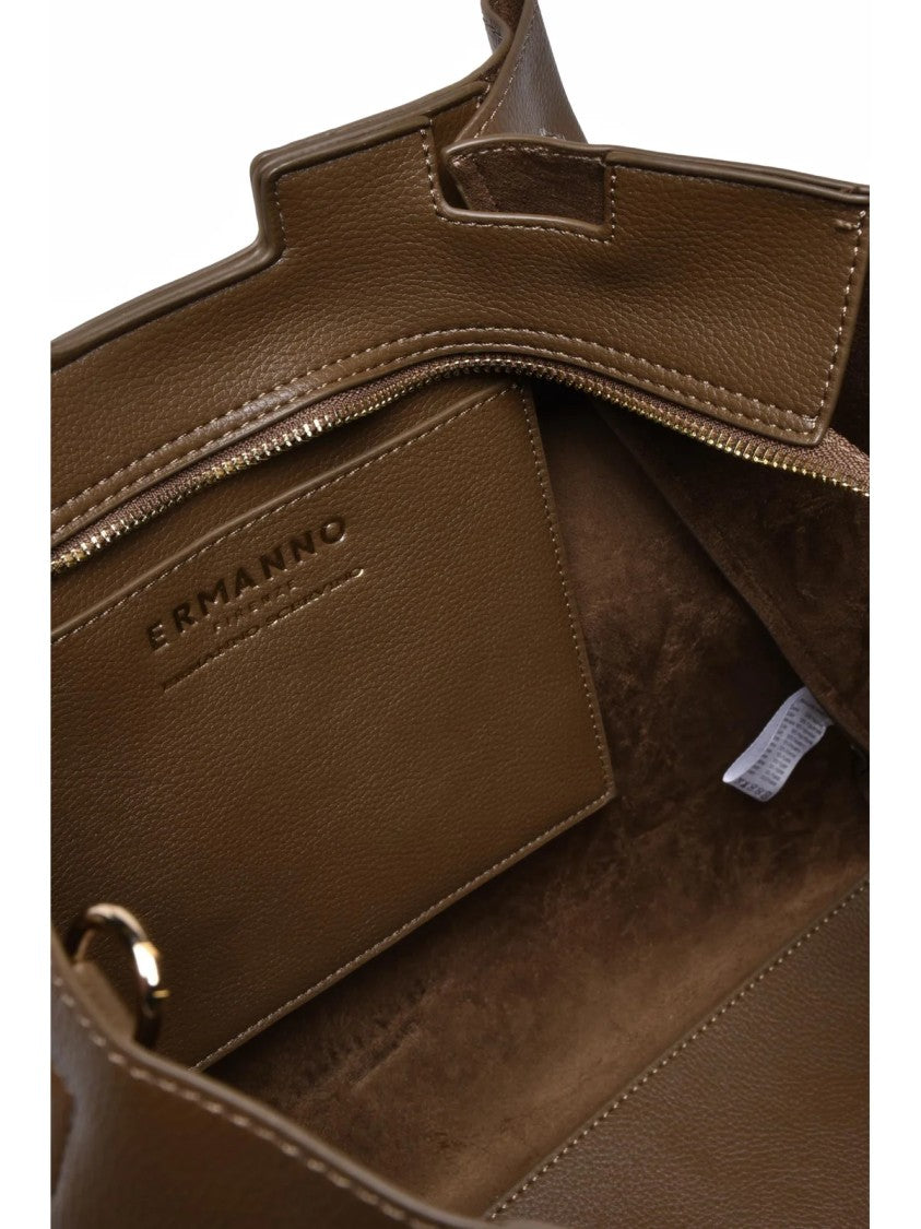 Ermanno Firenze Structured Taupe Polyurethane Vally Shoulder Bag