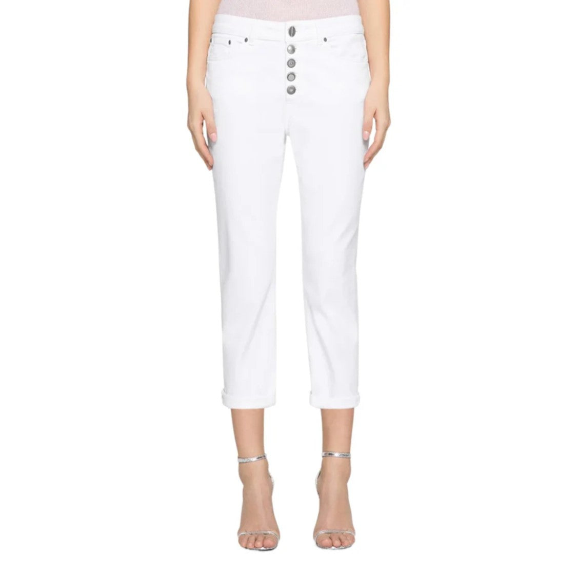 Dondup Cropped White Jeans With High-Rise Waist
