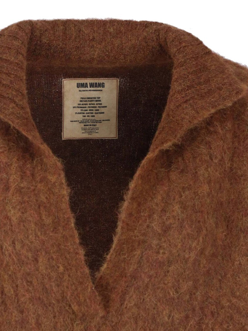 Uma Wang Cropped Alpaca Blend Sweater With Deep V-Neckline And Long Sleeves