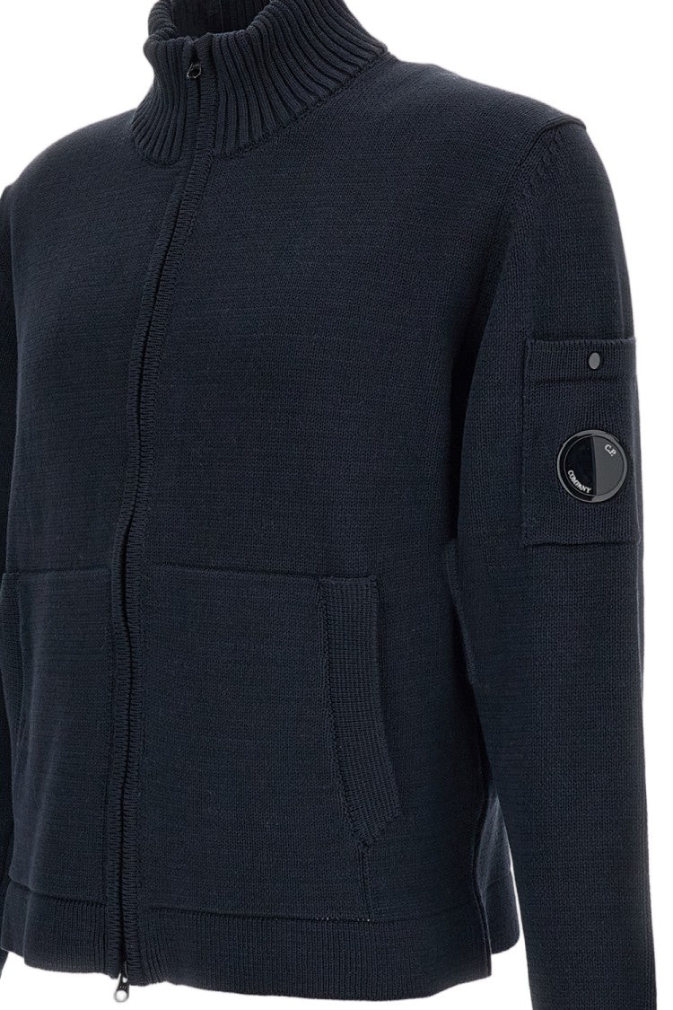 C.P. Company High-Neck Ribbed Knit Cardigan With Honeycomb Weave