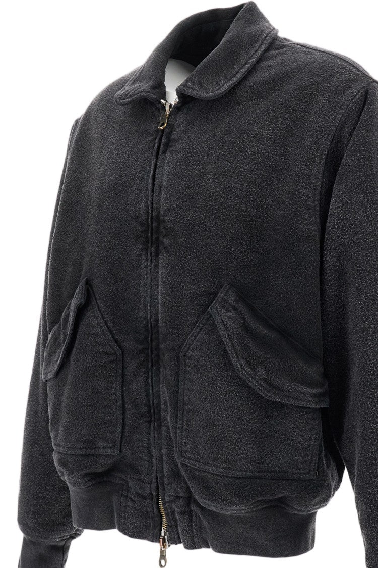 Original Vintage Grey Padded Distressed Cotton Ribbed Bomber Jacket
