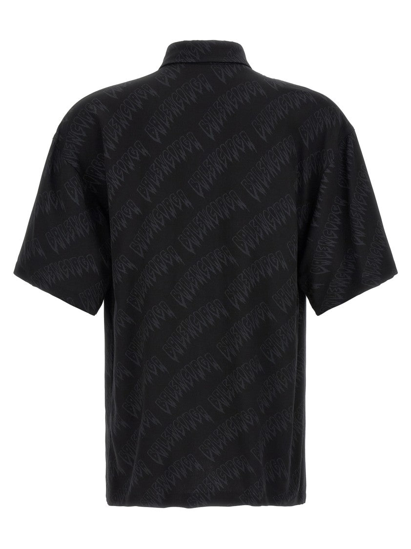 Balenciaga Fluid Viscose Shirt With All-Over Logo Print And Pointed Collar