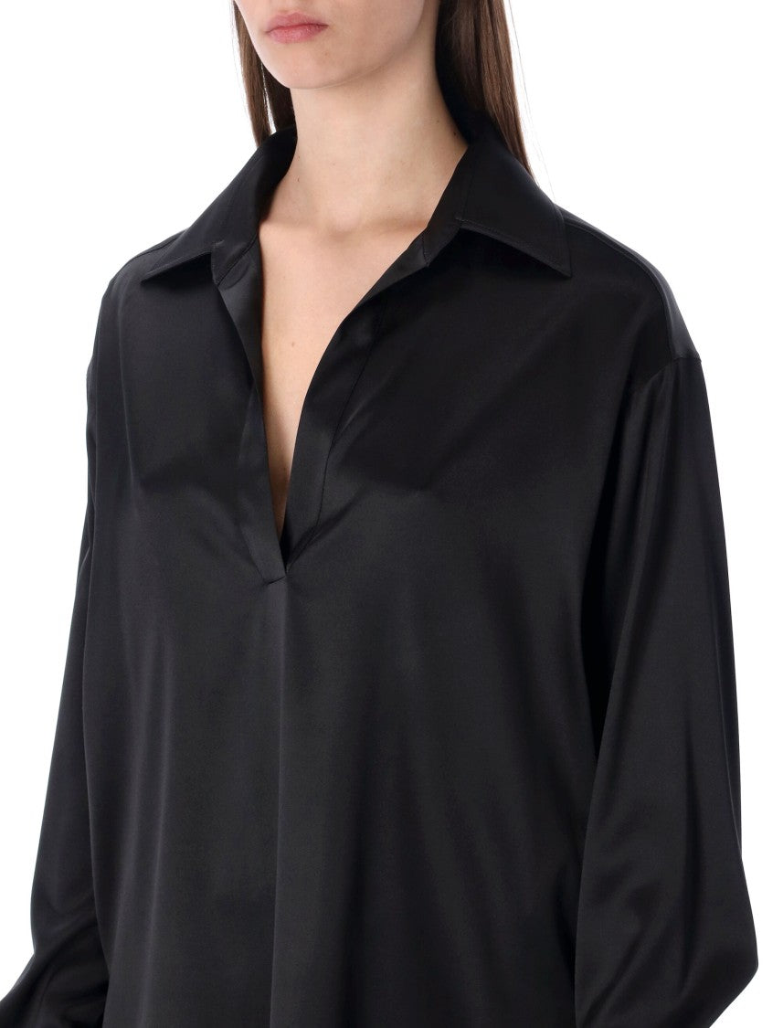 Tom Ford Stretch Silk Satin Polo Blouse