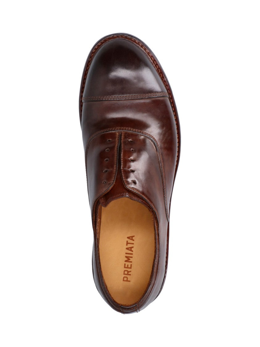 Premiata Brown Abner Worn-Effect Leather Derby Shoes