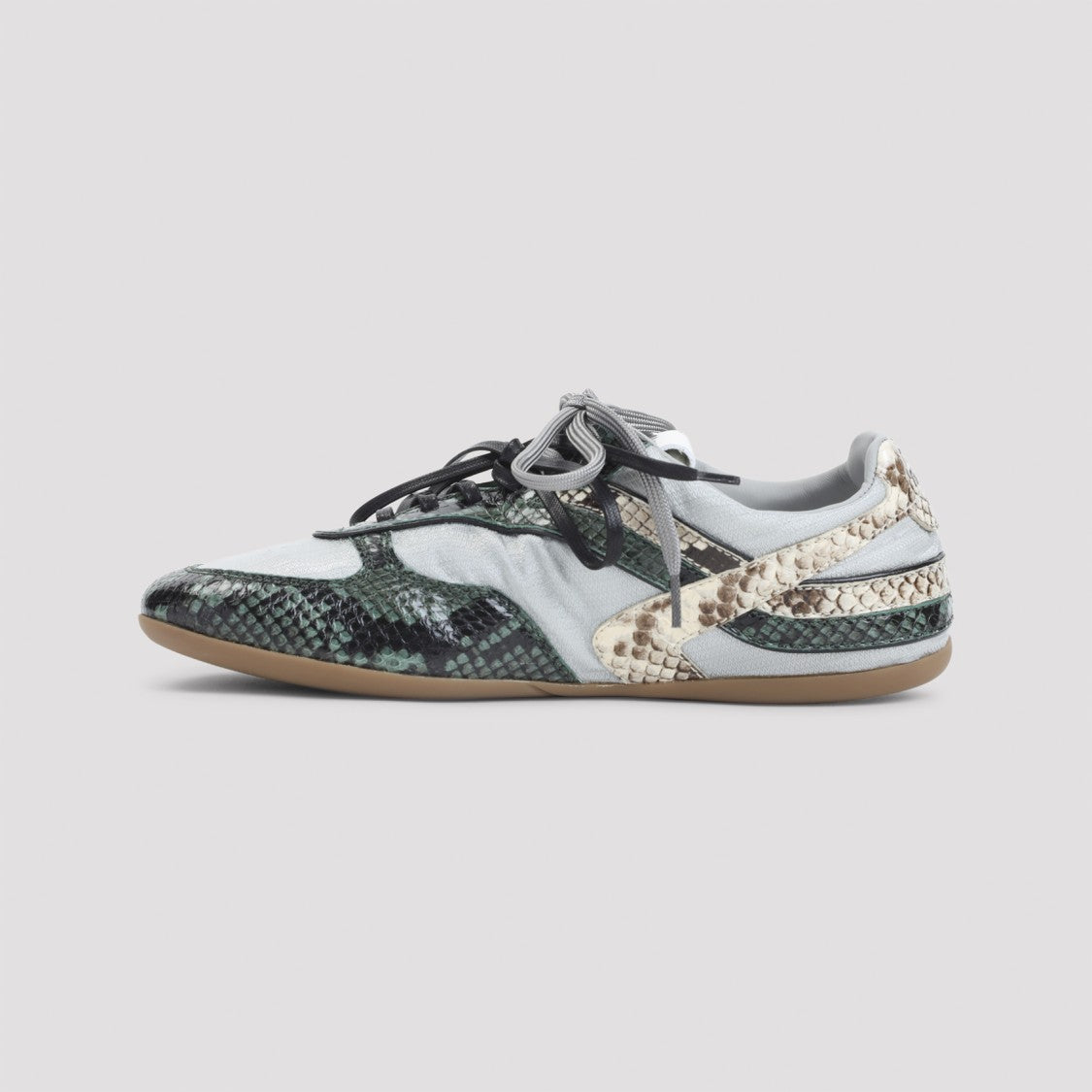 Miu Miu Laced Grey Sneakers With Snake-Print Overlays