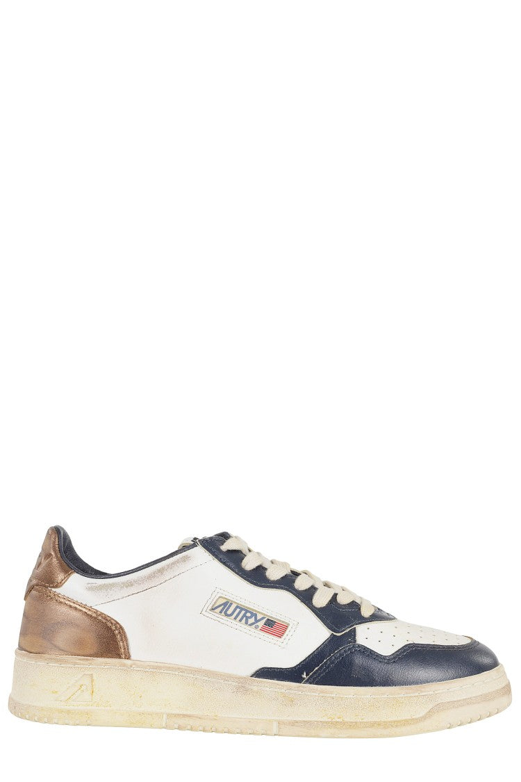 Autry White Copper Dark Blue Sup Vint Low Worn-Effect Leather Sneakers