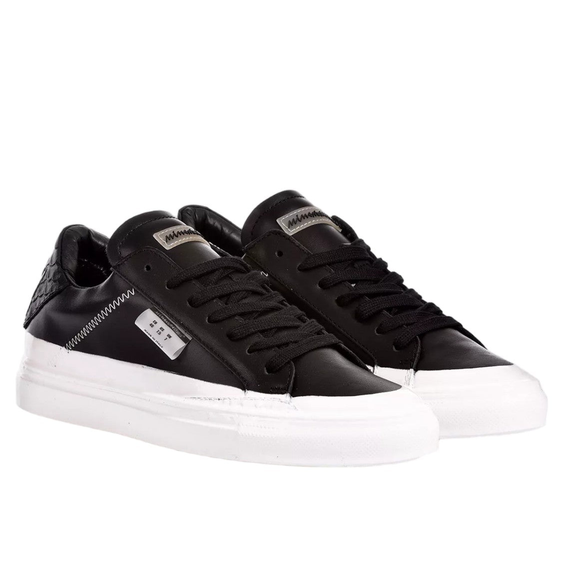 Mimanera White Black Handcrafted Python Print Sneakers