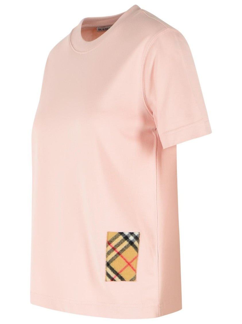 Burberry Pink Frankie Check Detail Cotton T-Shirt