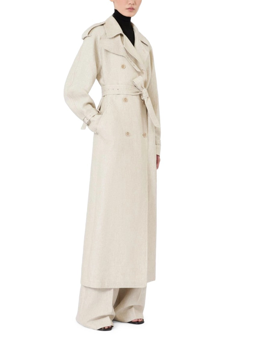 Max Mara Double-Breasted Linen Trench Coat With Belted Waist