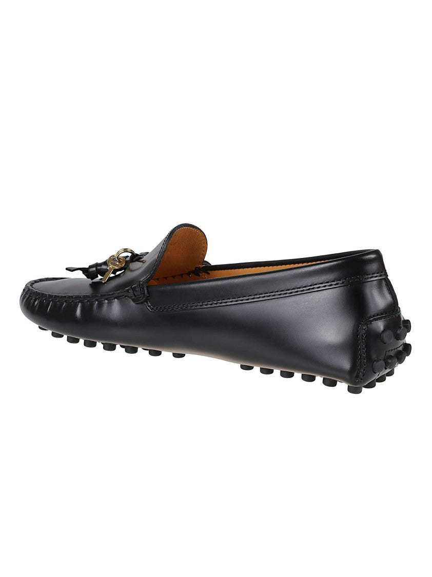 Tod's Black Leather Logo Padlock Loafers
