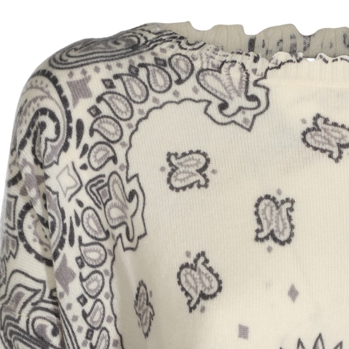 Kujiten Intricately Patterned Cream Knit Sweater With Scalloped Hem