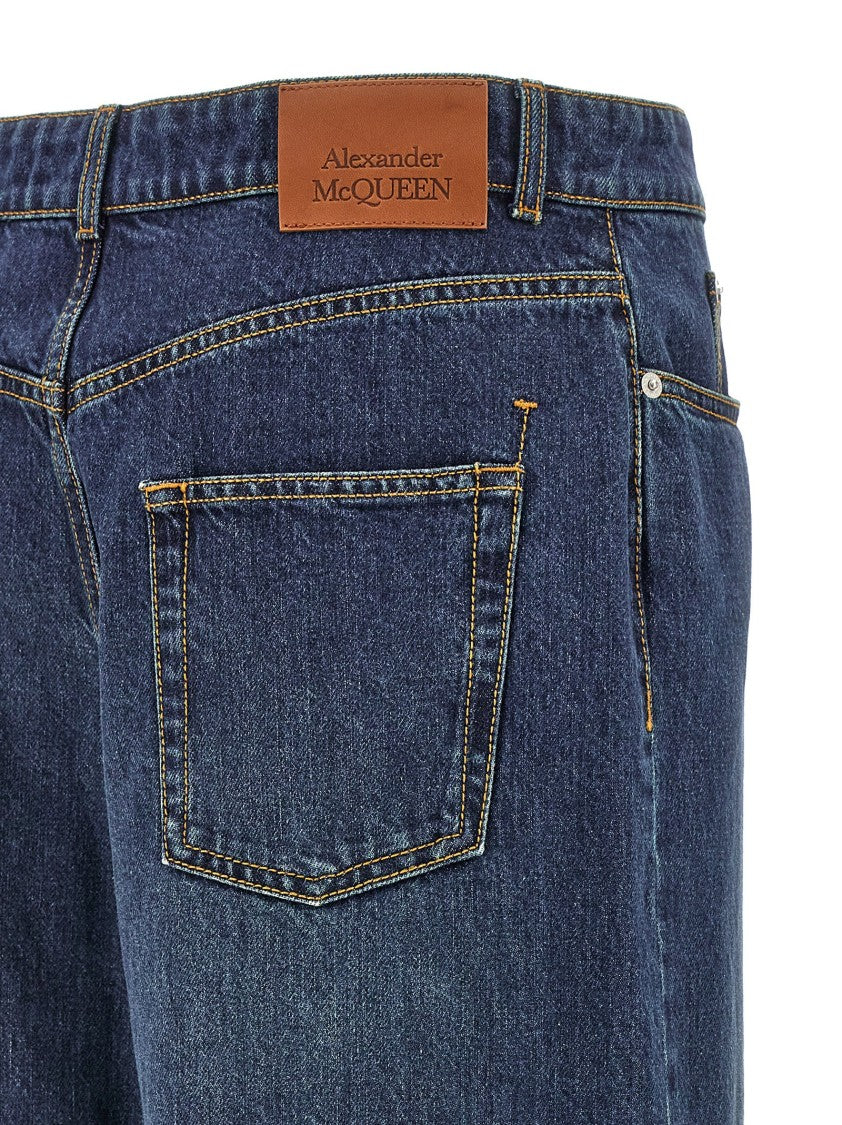 Mcqueen Indigo Wide-Leg Denim Jeans