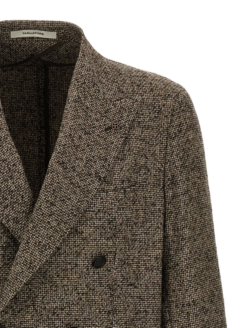 Tagliatore Textured Brown Double-Breasted Wool Blend Blazer
