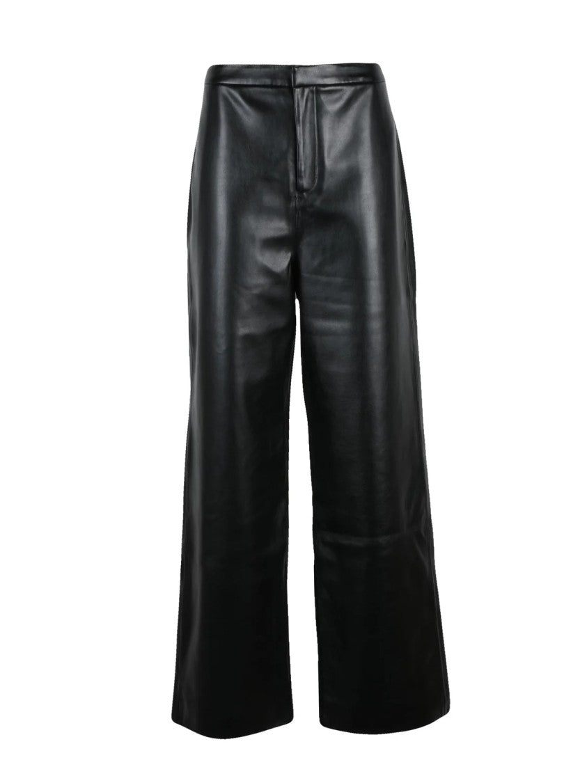 Isabelle Blanche Wide-Leg Faux Leather Pants With Zip Closure