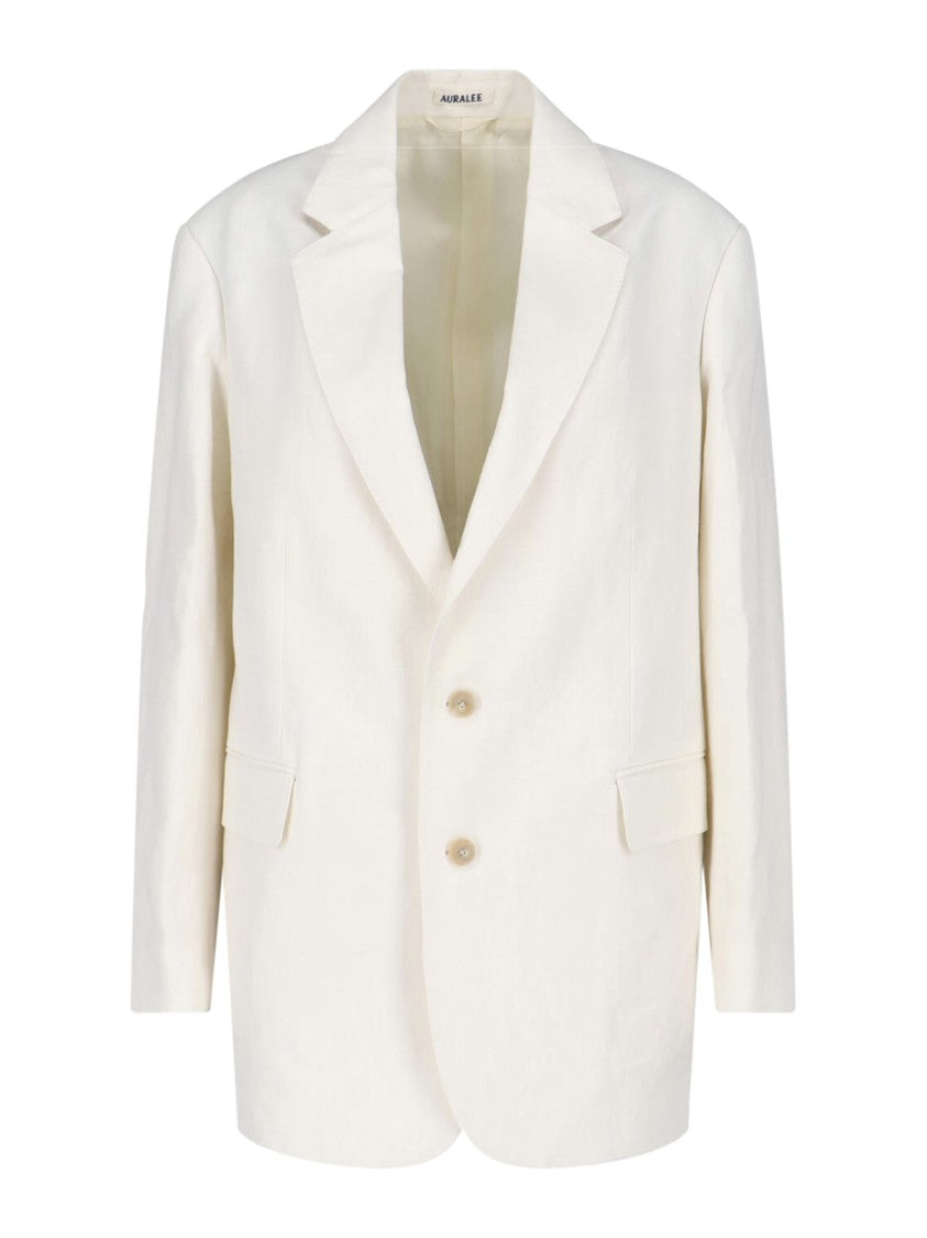 Auralee White Single-Breasted Wool-Cotton Blend Blazer