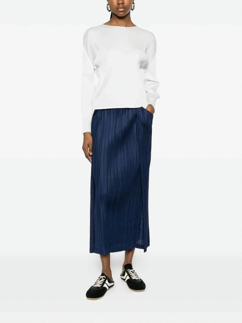 Pleats Please Pleated Midi Skirt With Subtle Texture And Elastic Waistband