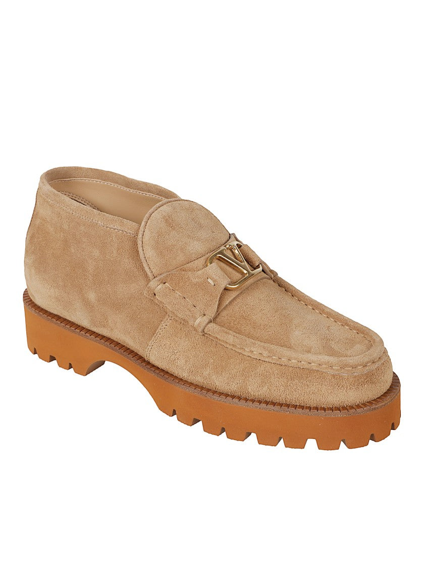 Valentino Garavani Chunky Rubber Sole Loafers With Suede Upper And Metallic Buckle
