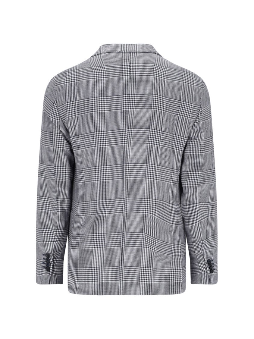 Lardini Grey Pied De Poule Double-Breasted Wool-Blend Blazer
