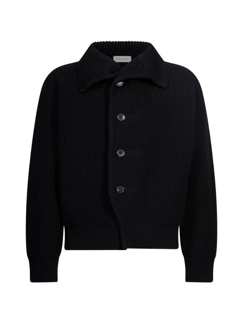 Dries Van Noten Ribbed Knit Sweater With Boxy Silhouette And Button Closure