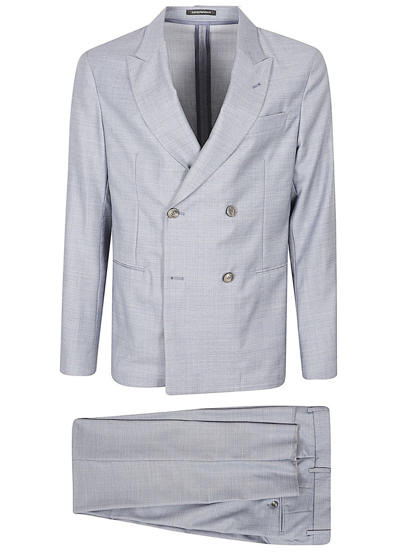 Emporio Armani Double-Breasted Light Grey Blazer And Tailored Trousers Set